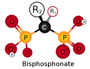 Chemical structure diagram of adenosine diphosphate (ADP) with labeled atoms and bonds.