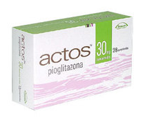 Box of Actos (pioglitazone) 30 mg tablets, containing 28 tablets.
