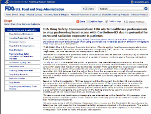 FDA webpage warning about heart scans with CardioGen-82 due to increased radiation risk.