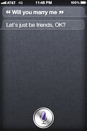 A phone screen shows Siri rejecting a marriage proposal with "Let's just be friends, OK?.