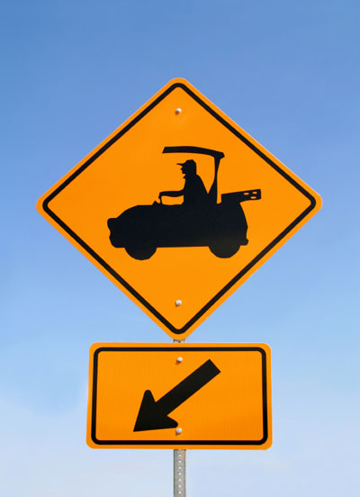 Golf cart caution sign