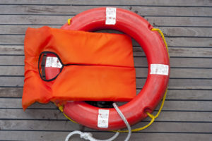 Life jacket and life ring buoy help after a boat accident