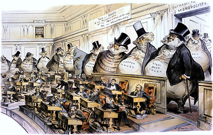 1880s 1889 PUCK POLITICAL CARTOON THE BOSSES OF THE SENATE MONOPOLY CORPORATE INTERESTS LEAD TO SHERMAN ANTITRUST ACT