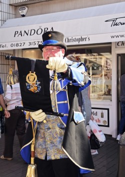 Town Crier performing in the centre of the town, Tamworth, Staffordshire, England, UK, Western Europe.