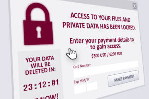 A technology-driven ransomware message demands payment to unlock files and private data.
