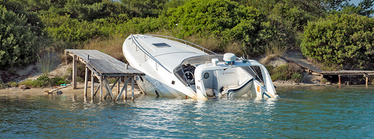 damaged watercraft after a boat accident