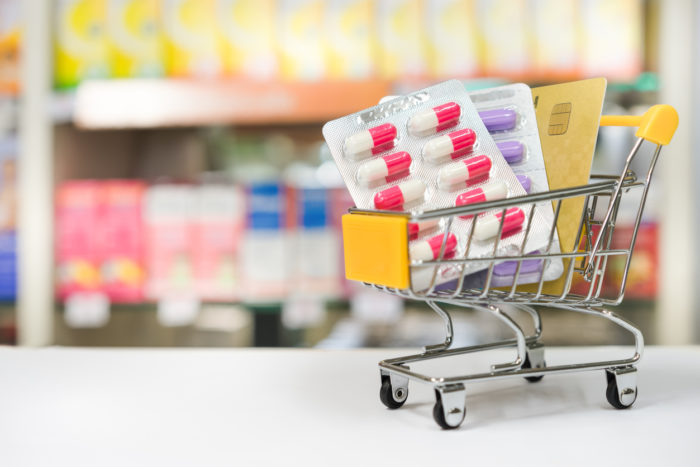 grocery cart with prescription medication
