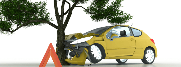 simulated image of car crashing into tree