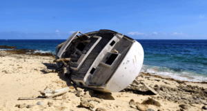 Boat beached on shore