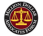 Circular logo with scales of justice and text: "Million Dollar Advocates Forum.